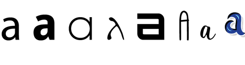 A series of the lower-case letter a in different fonts